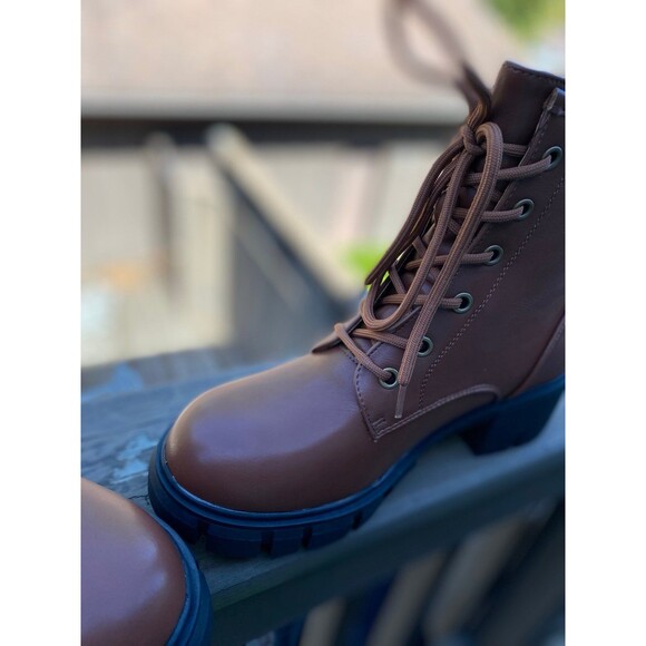 IDIFU Brown Chunky Combat Boots Women’s 7 Lace-Up Ankle Winter Boots NIB Workwea - Picture 9 of 12